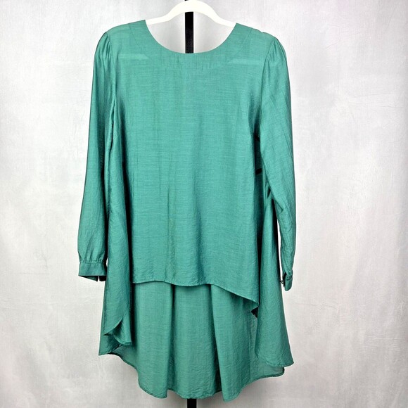 Nathalie Chaize Tunic Top Woman 8 Kelly Green Pullover Hi-Low Lagenlook Blouse - Picture 1 of 11